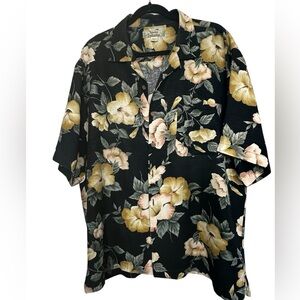 Tommy Bahama Shirt Men’s Short Sleeve Button Up Silk Hawaiian Floral Large Black